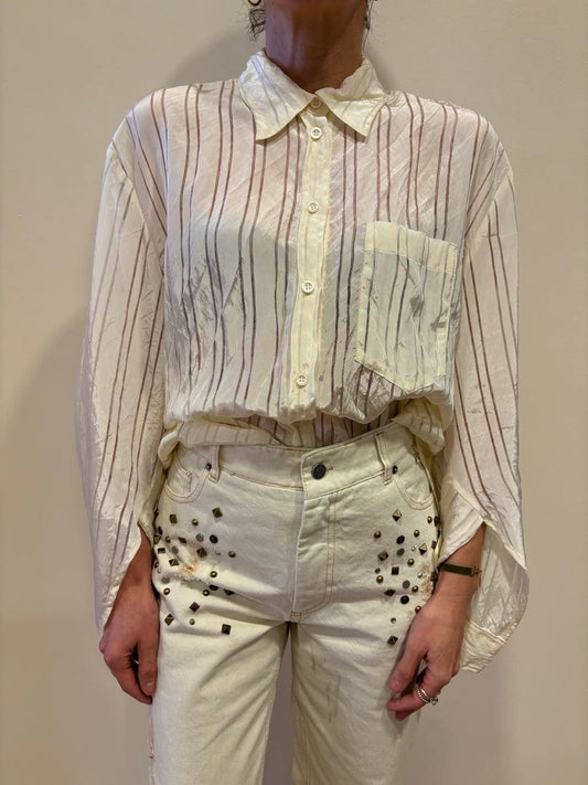 SOUVENIR - Camicia over a righe burro con collana removibile