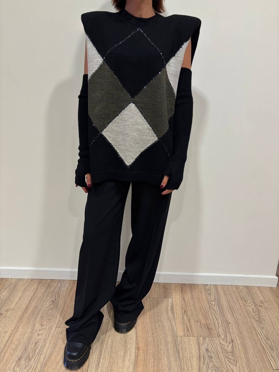 KAOS - Gilet a quadri con spallucce e manicotti neri removibili