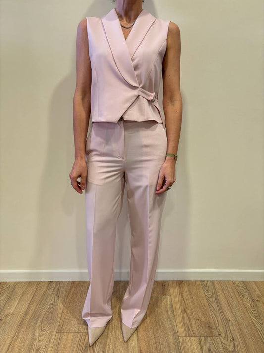 VICOLO - Pantalone a palazzo dritto rosa pastello