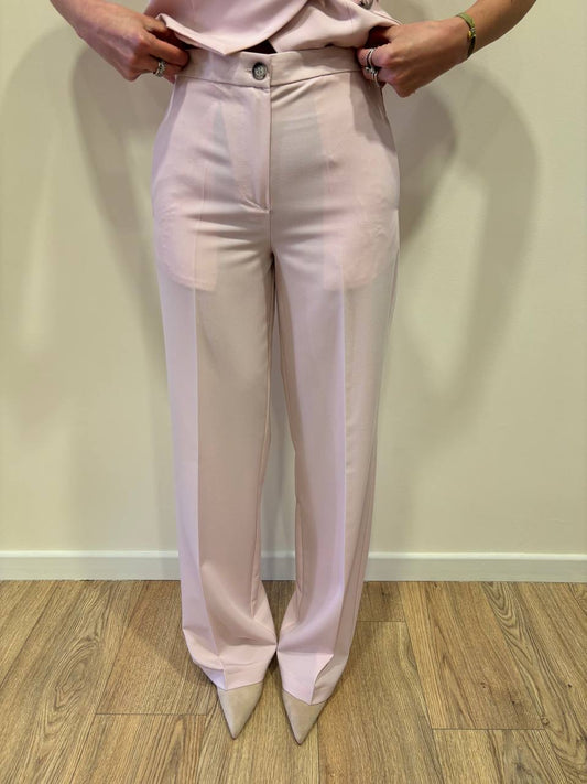 VICOLO - Pantalone a palazzo dritto rosa pastello