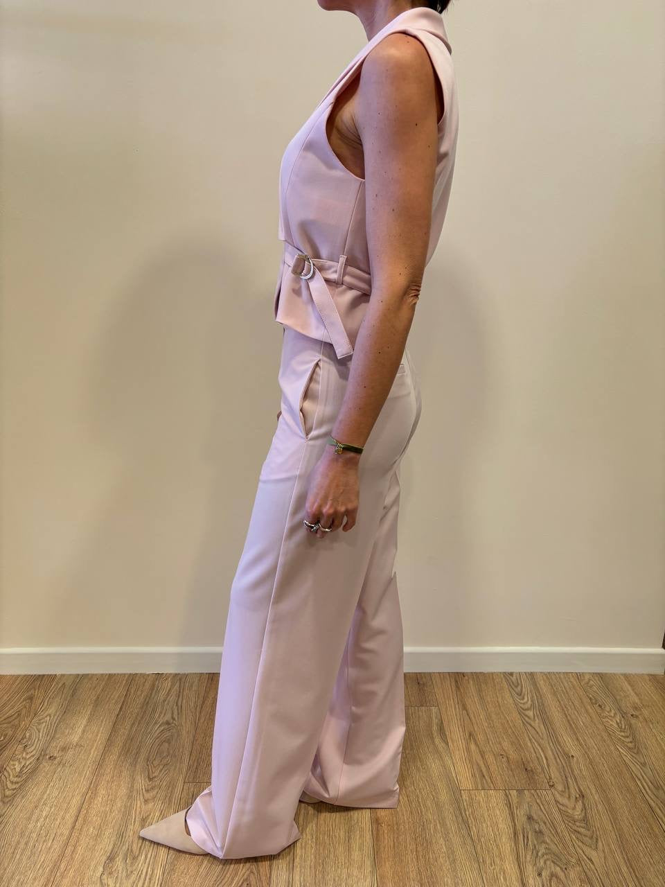 VICOLO - Pantalone a palazzo dritto rosa pastello