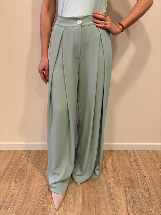SAIPH - Pantalone a palazzo fluido con pinces ed elastico verde acqua