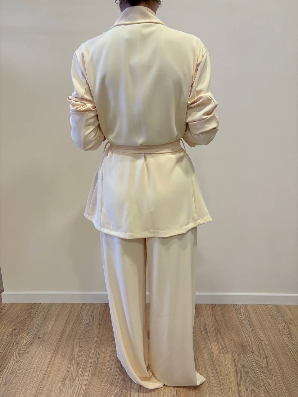 SAIPH - Pantalone a palazzo fluido con pinces ed elastico giallo pastello