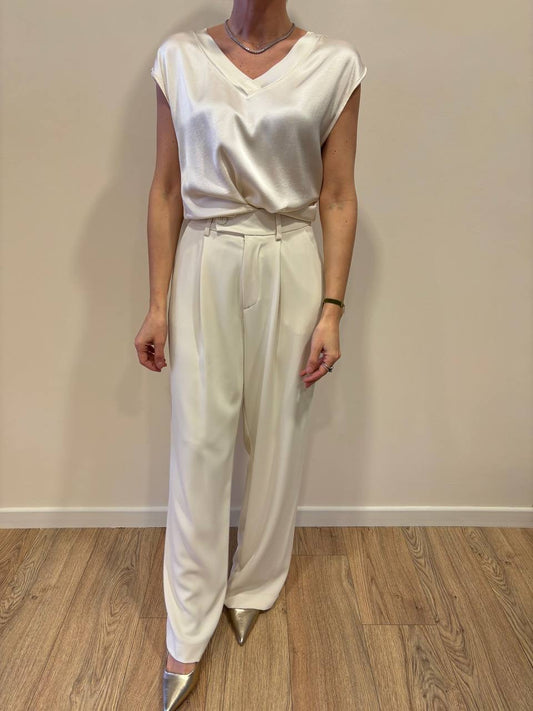 HAVEONE - Blusa in viscosa burro con scollo a V