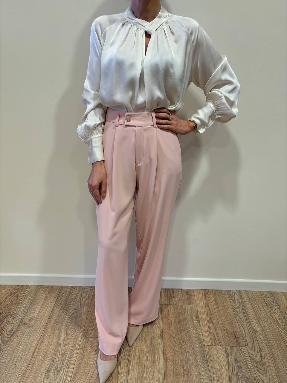 HAVEONE - Camicia in viscosa burro con colletto incrociato