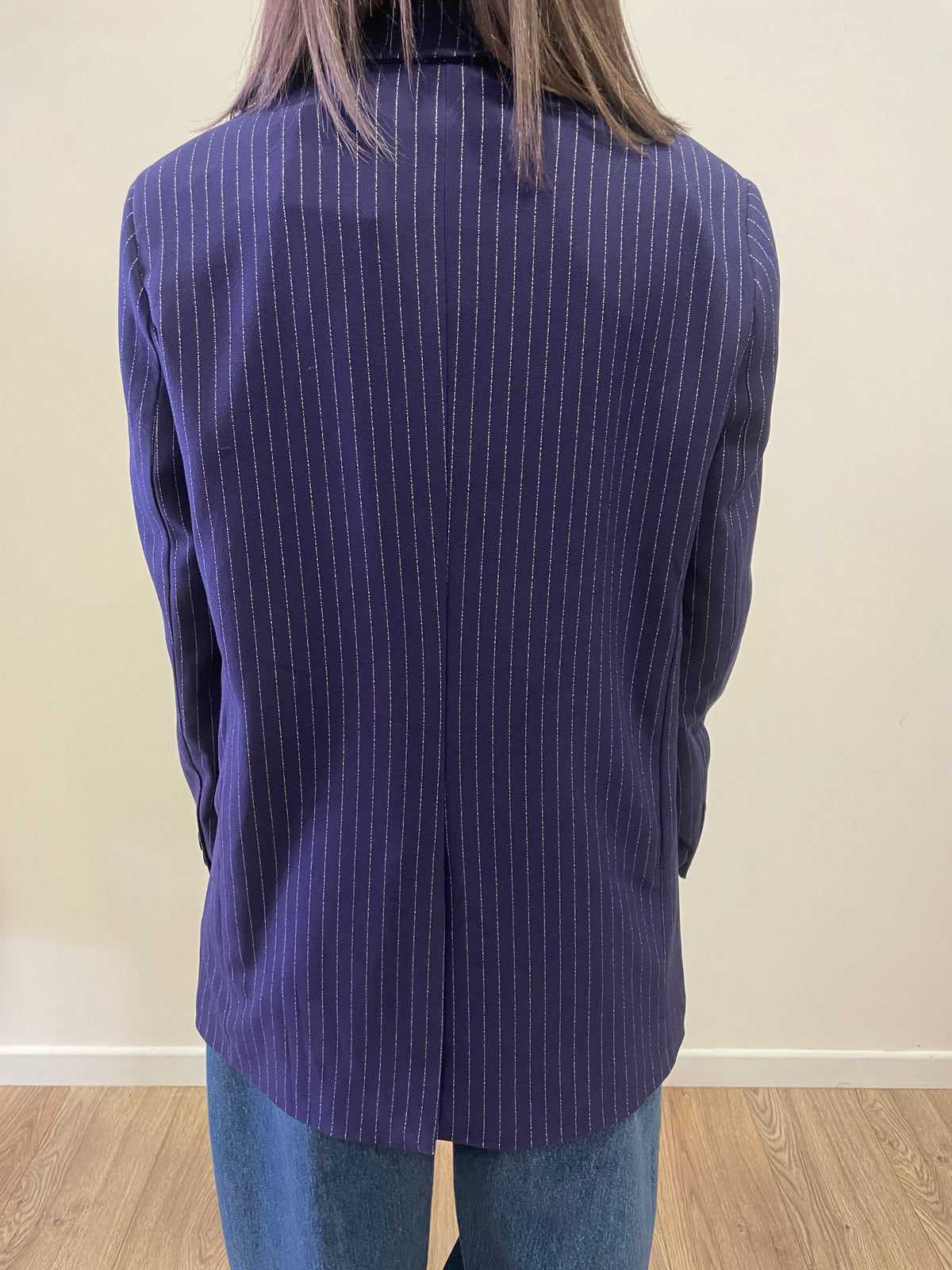 LUMINA - Blazer oversize gessato a doppiopetto color blu/viola