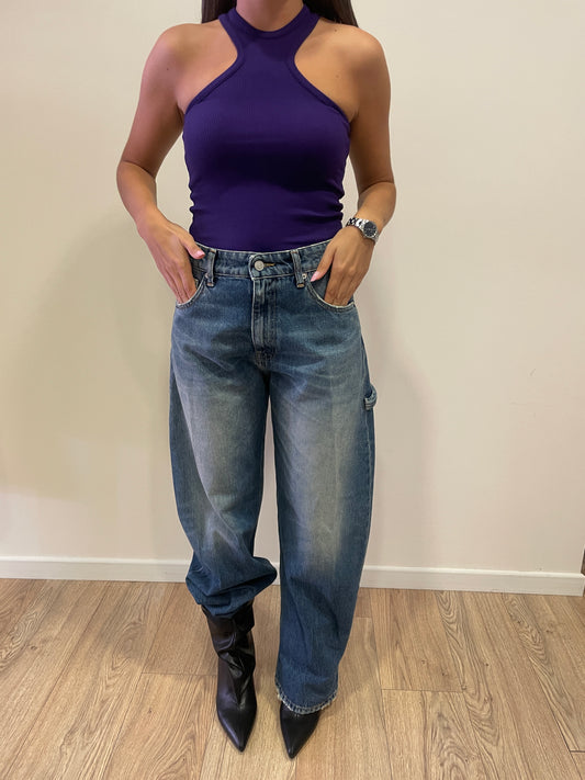 VICOLO - Jeans modello Kuma a vita media barrel fit con rotture in denim chiaro