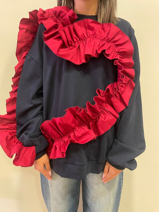 LUMINA - Felpa oversize garzata in misto cotone con dettaglio rouges rossa color blu