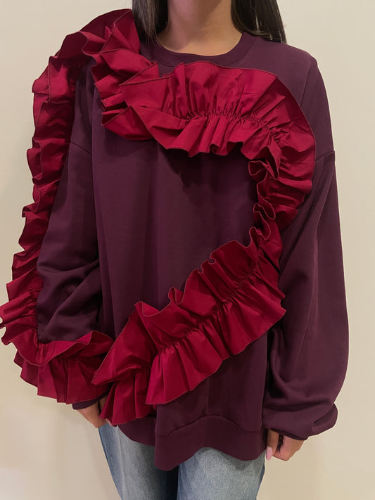 LUMINA - Felpa oversize garzata in misto cotone con dettaglio rouges rossa color bordeaux