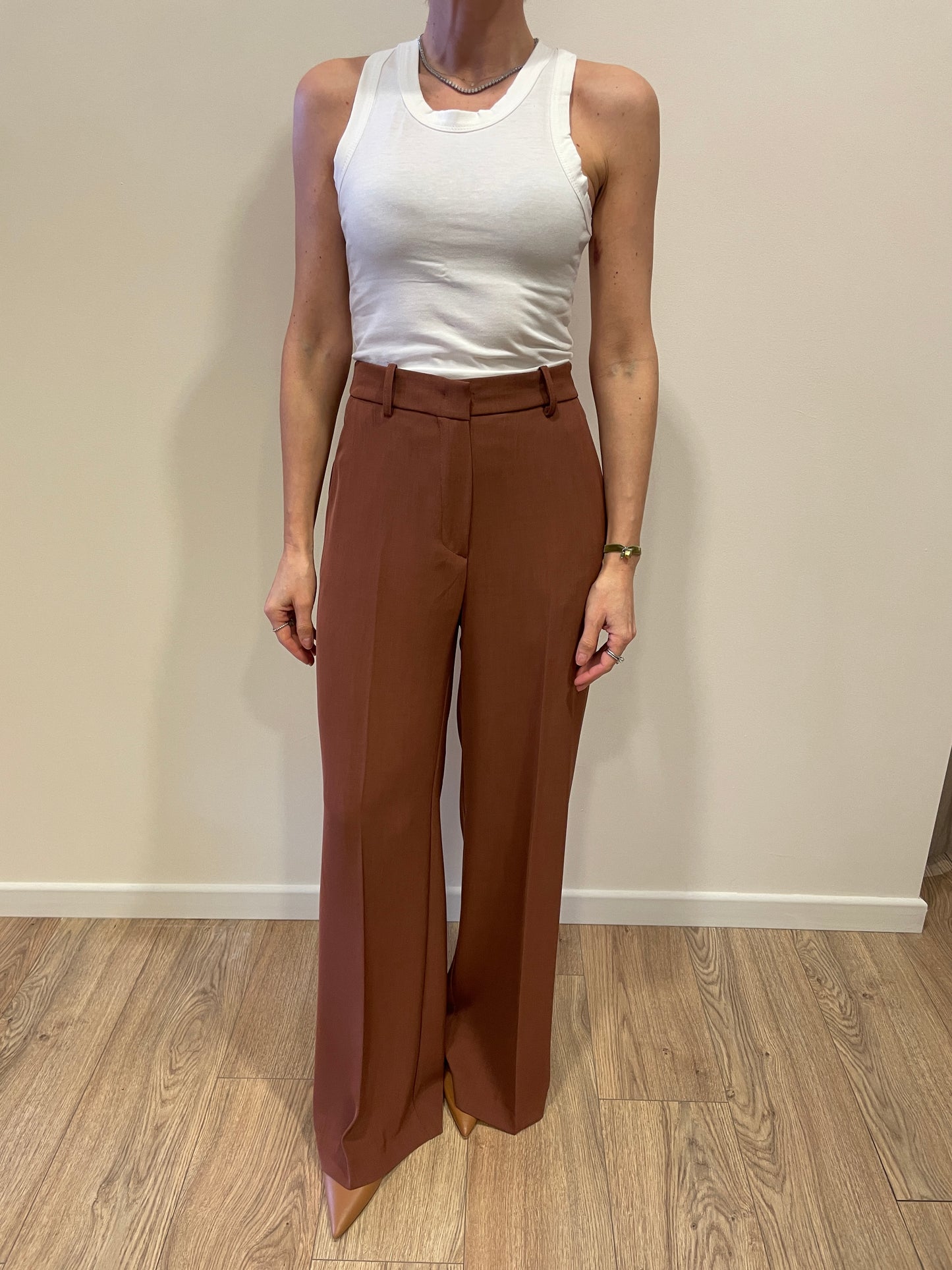 GOLD - Pantalone Veronica a palazzo dritto color aragosta