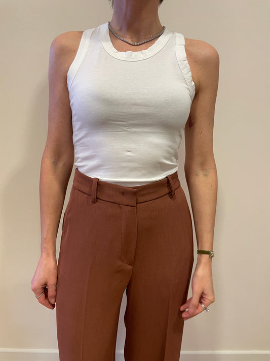 KAOS - Top in misto viscosa panna con spalline larghe