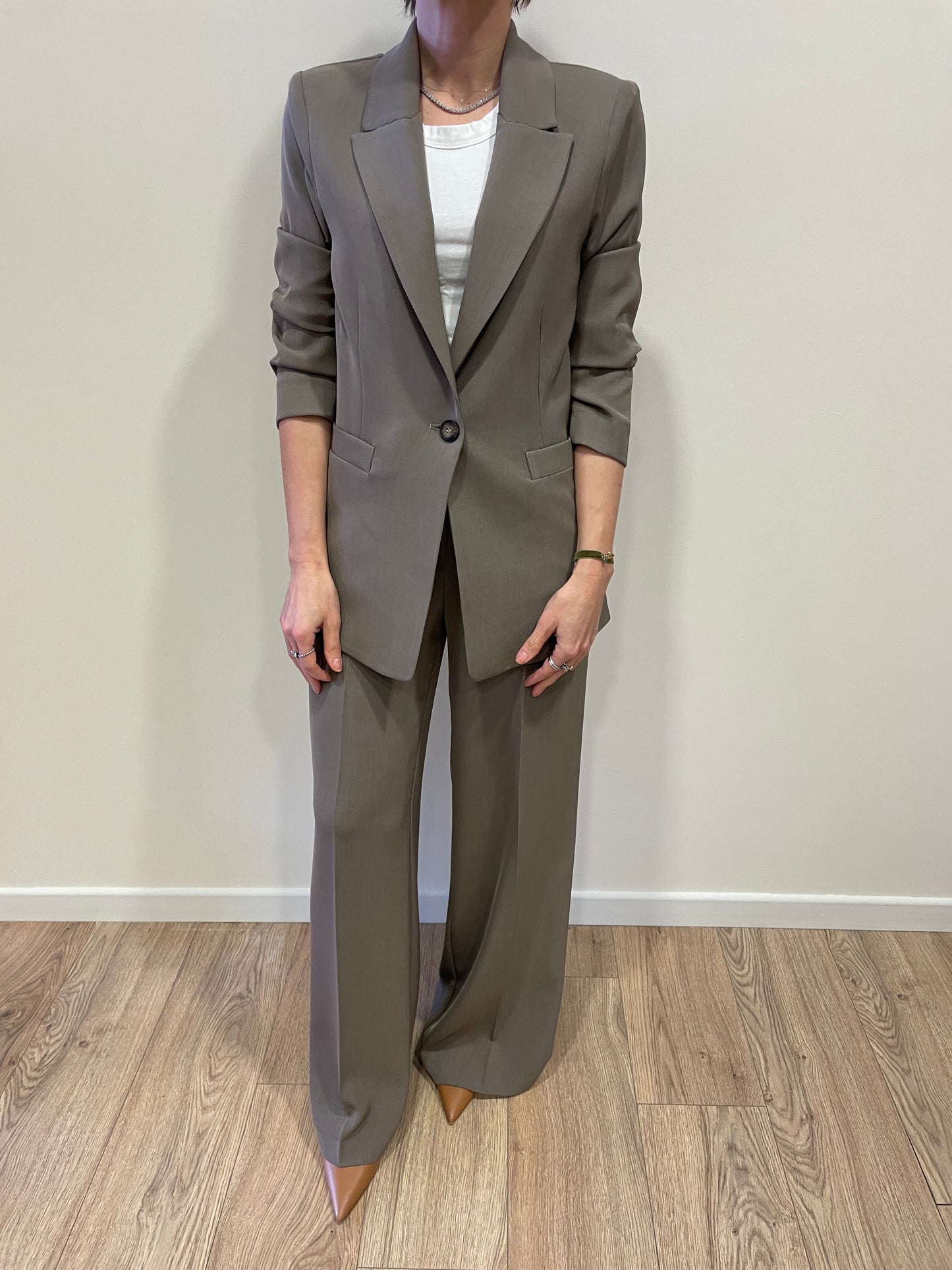 GOLD - Pantalone Veronica a palazzo dritto color fango