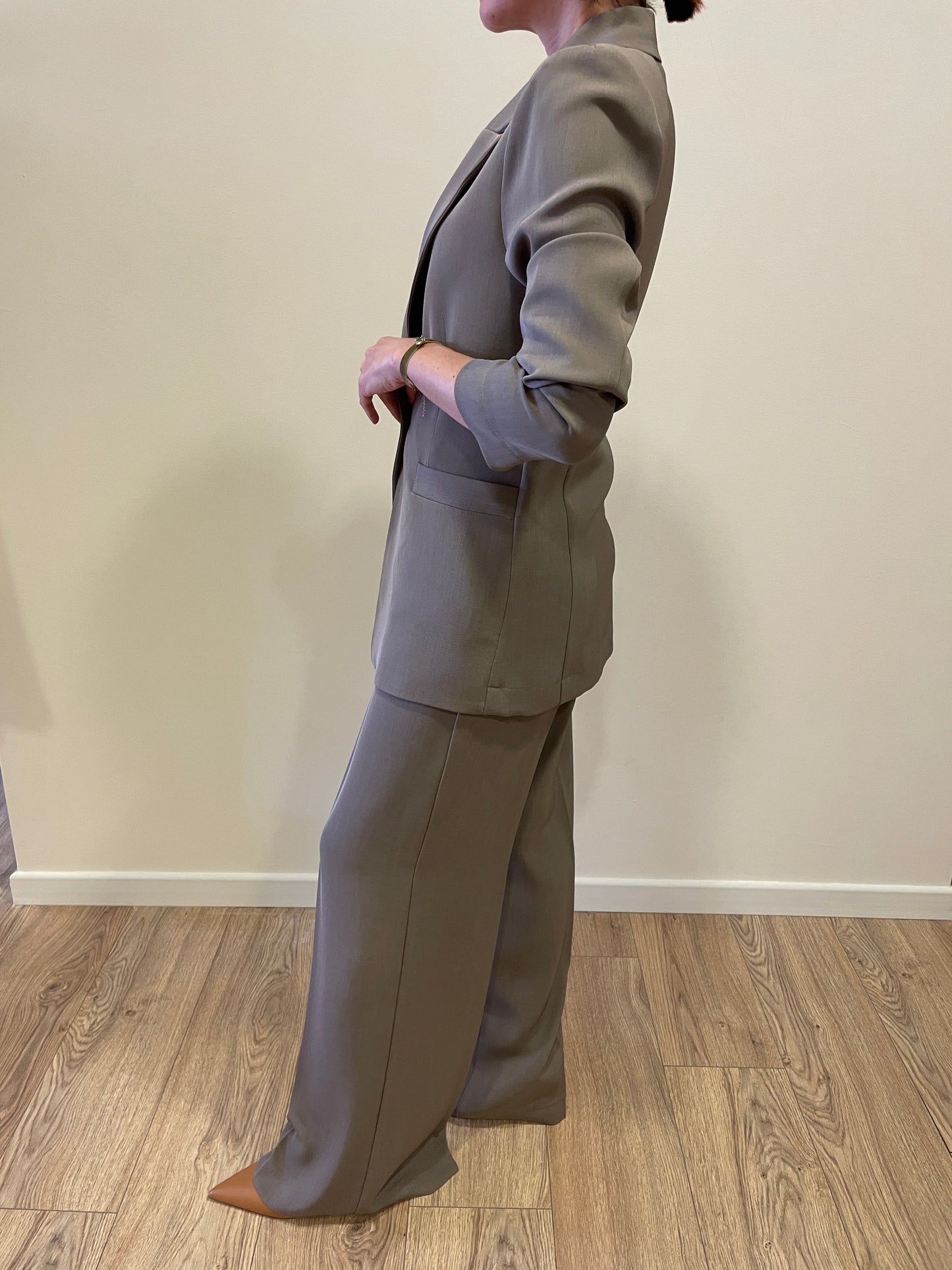 GOLD - Pantalone Veronica a palazzo dritto color fango