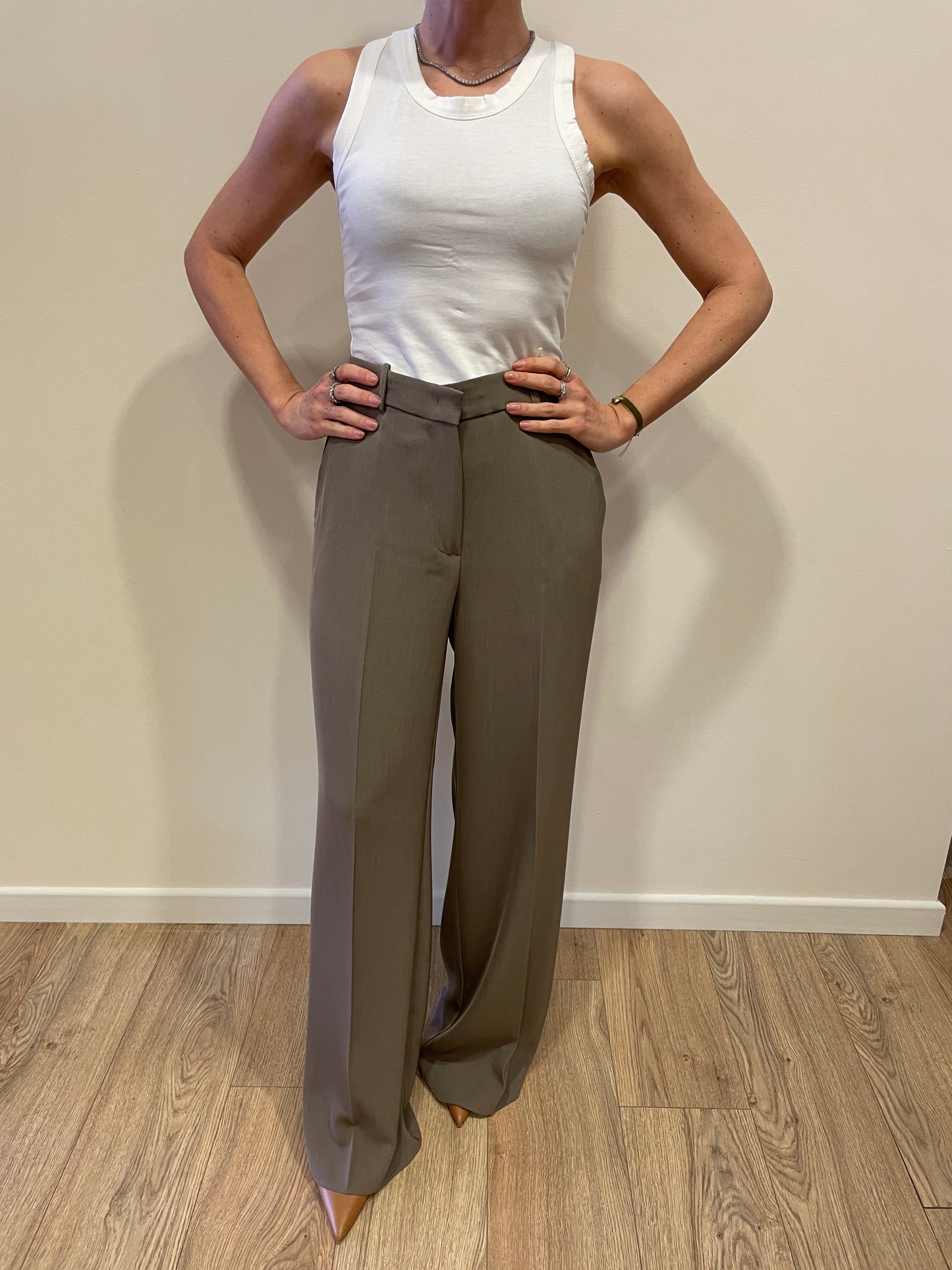 GOLD - Pantalone Veronica a palazzo dritto color fango