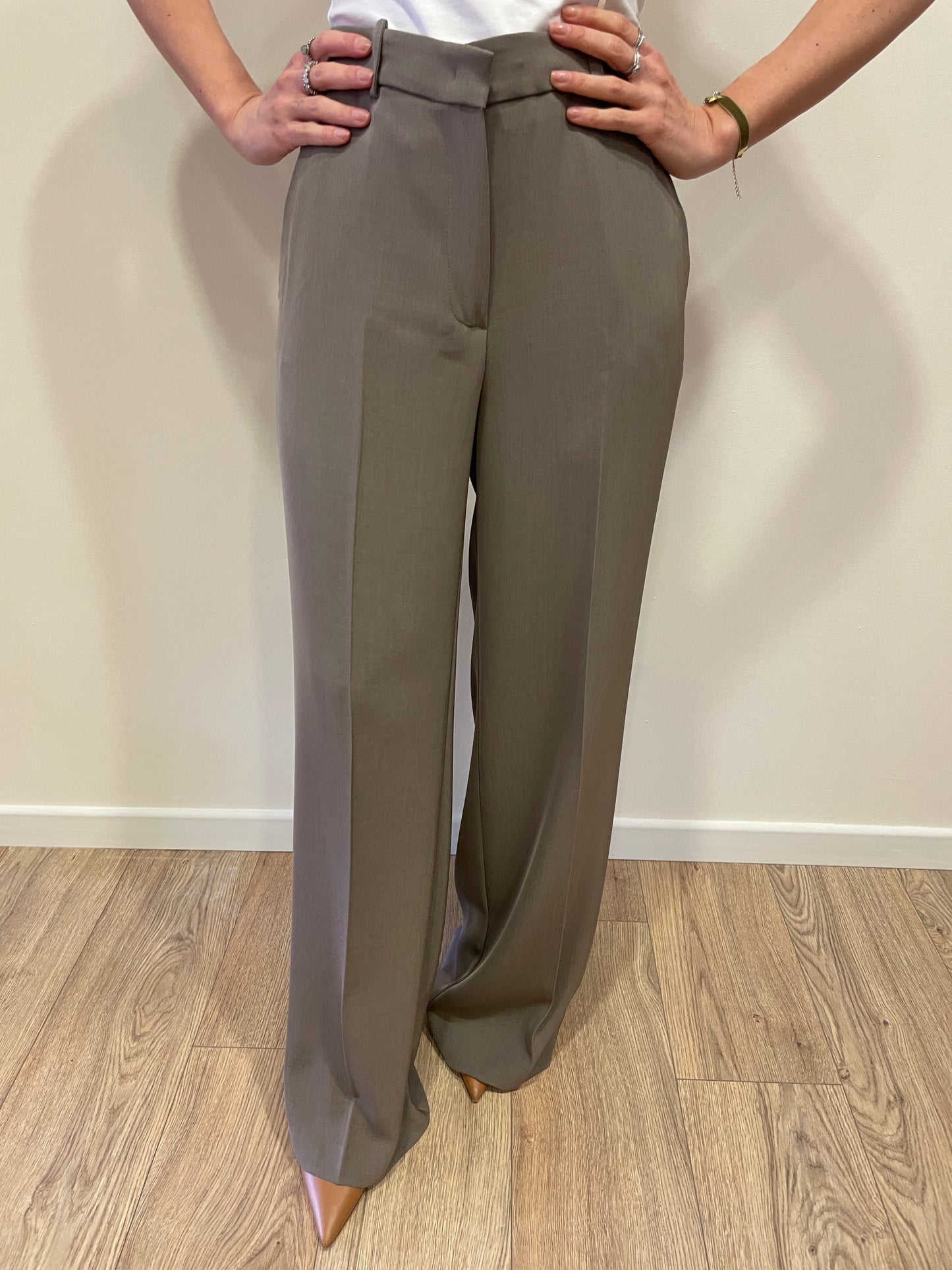 GOLD - Pantalone Veronica a palazzo dritto color fango