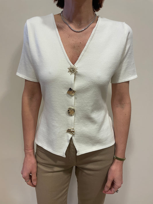 KONTATTO - Cardigan in misto viscosa a mezza manica con dettaglio bottoni a gioiello