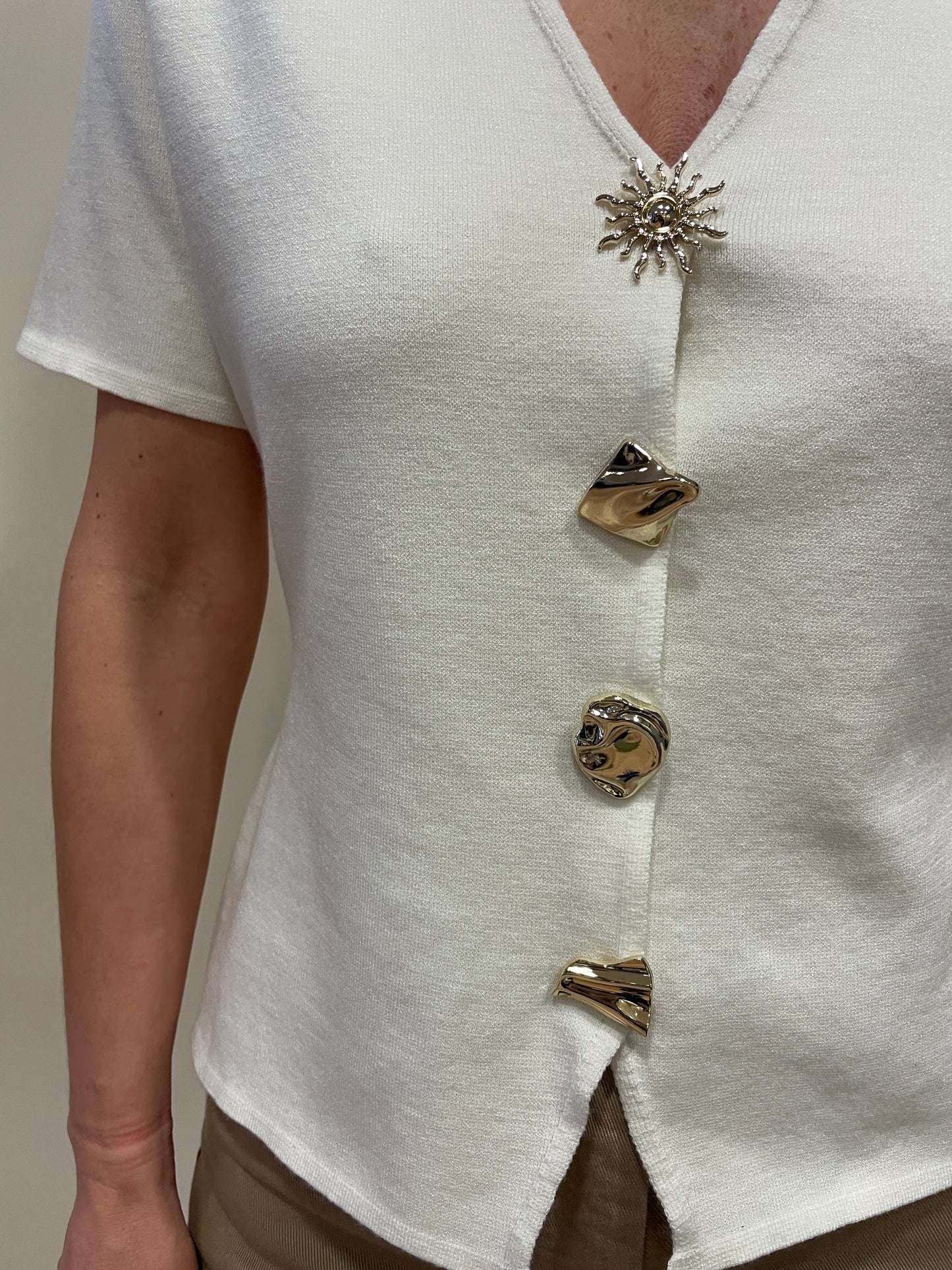 KONTATTO - Cardigan in misto viscosa a mezza manica con dettaglio bottoni a gioiello