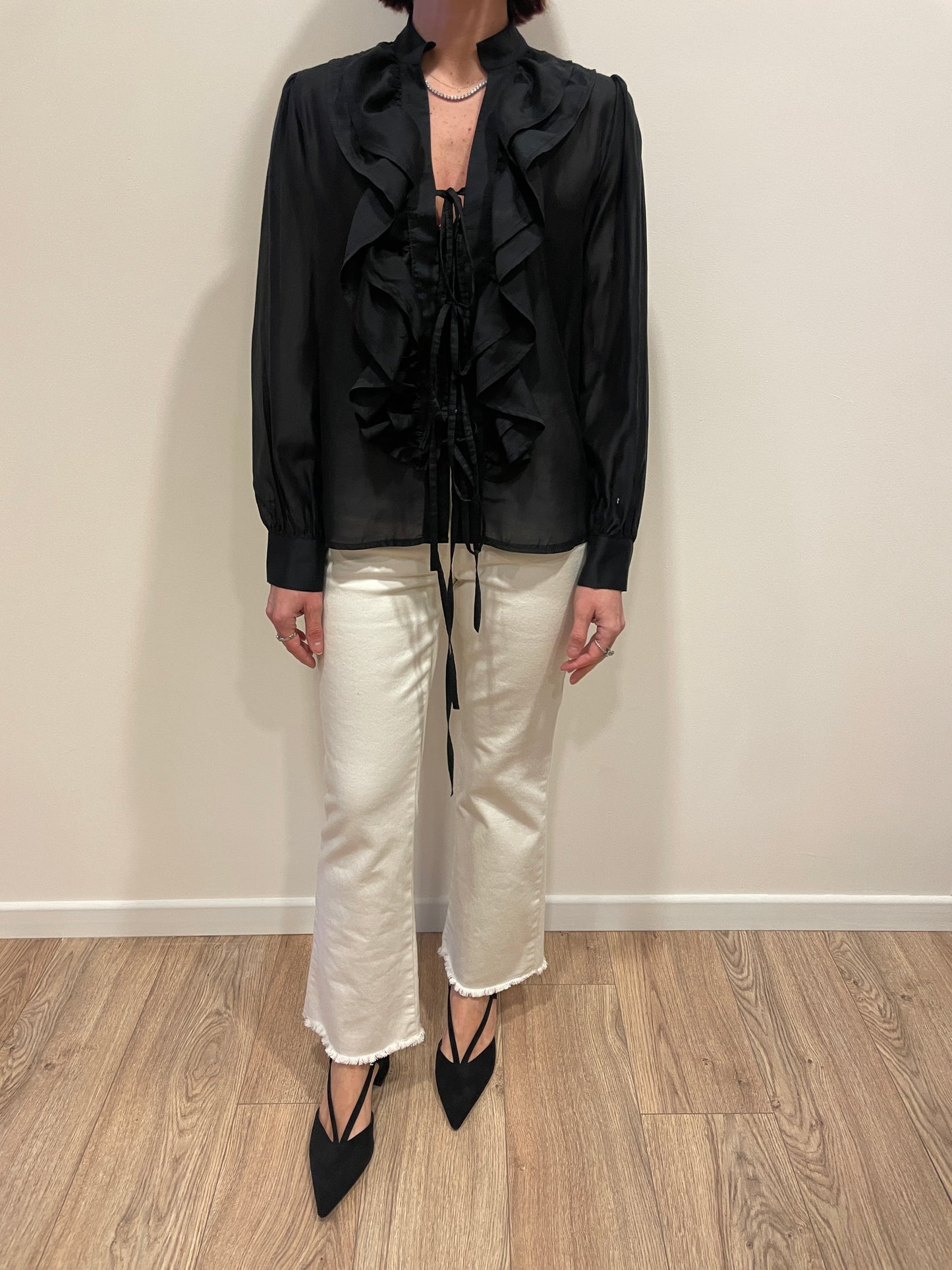 SOUVENIR - Jeans a trombetta color burro sfrangiato con cintura