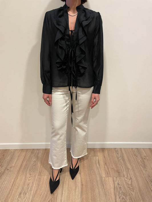 SOUVENIR - Jeans a trombetta color burro sfrangiato con cintura