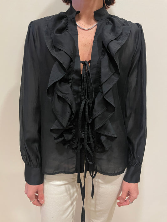 HAVEONE - Camicia nera con rouges e laccetti