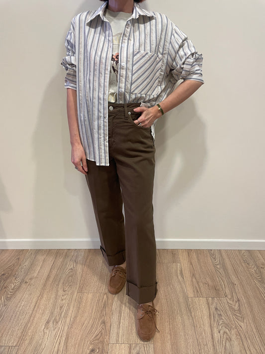 HAVEONE - Jeans Mandy cioccolato elasticizzato con cintura e risvolto