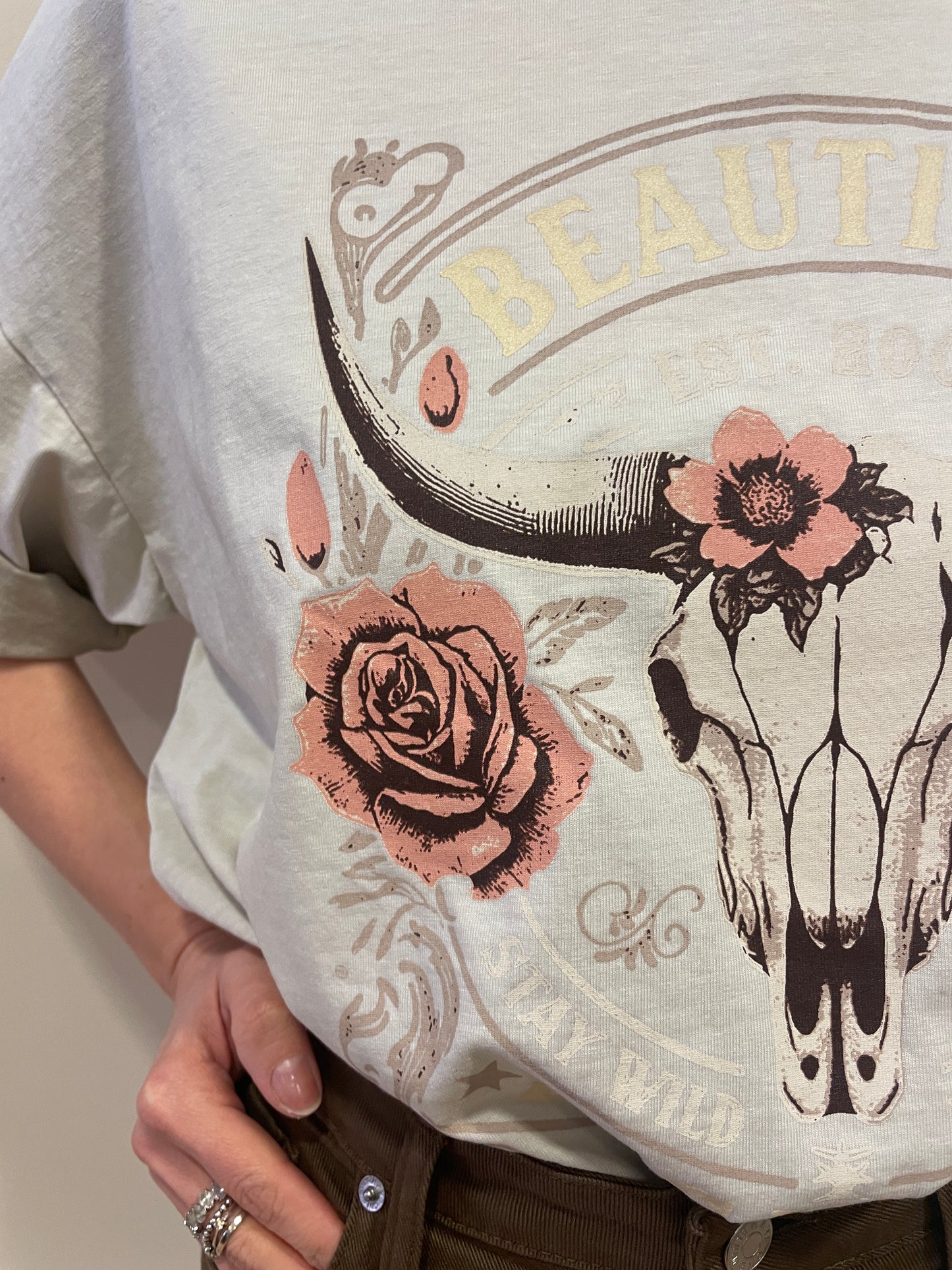 HAVEONE - T-shirt over color crema con stampa