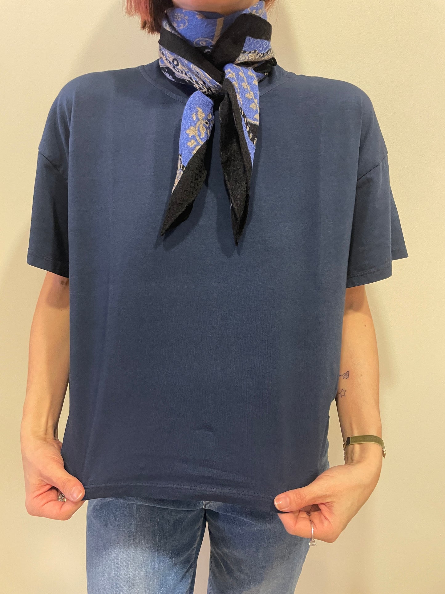 HAVEONE - T-shirt in cotone a scatoletta blu