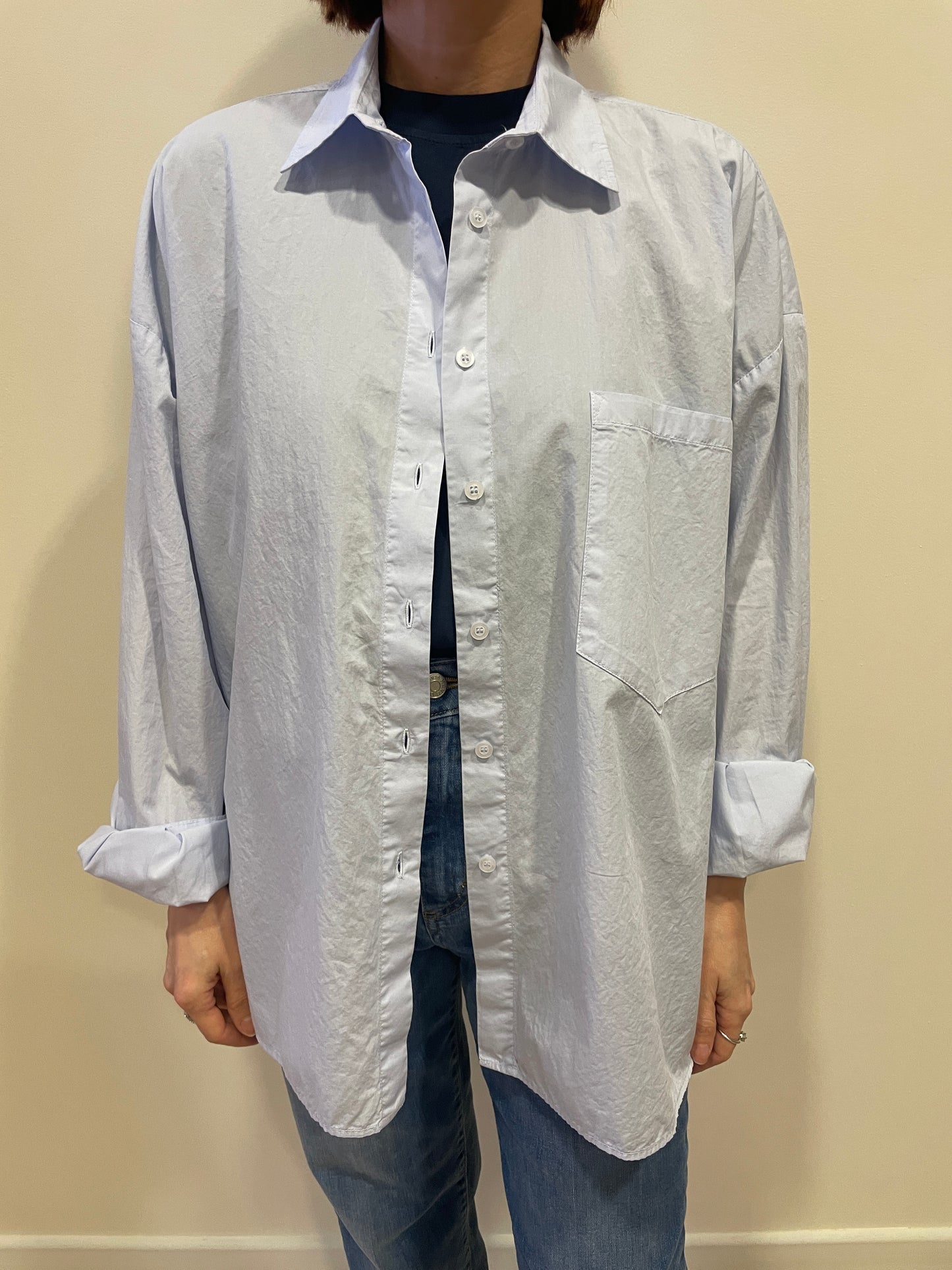 SOUVENIR - Camicia in cotone azzurra over con tasca frontale