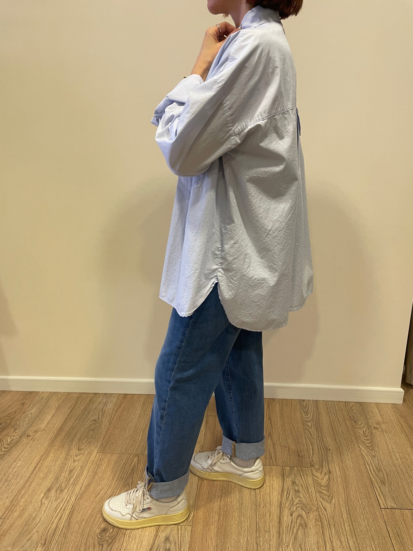 SOUVENIR - Camicia in cotone azzurra over con tasca frontale