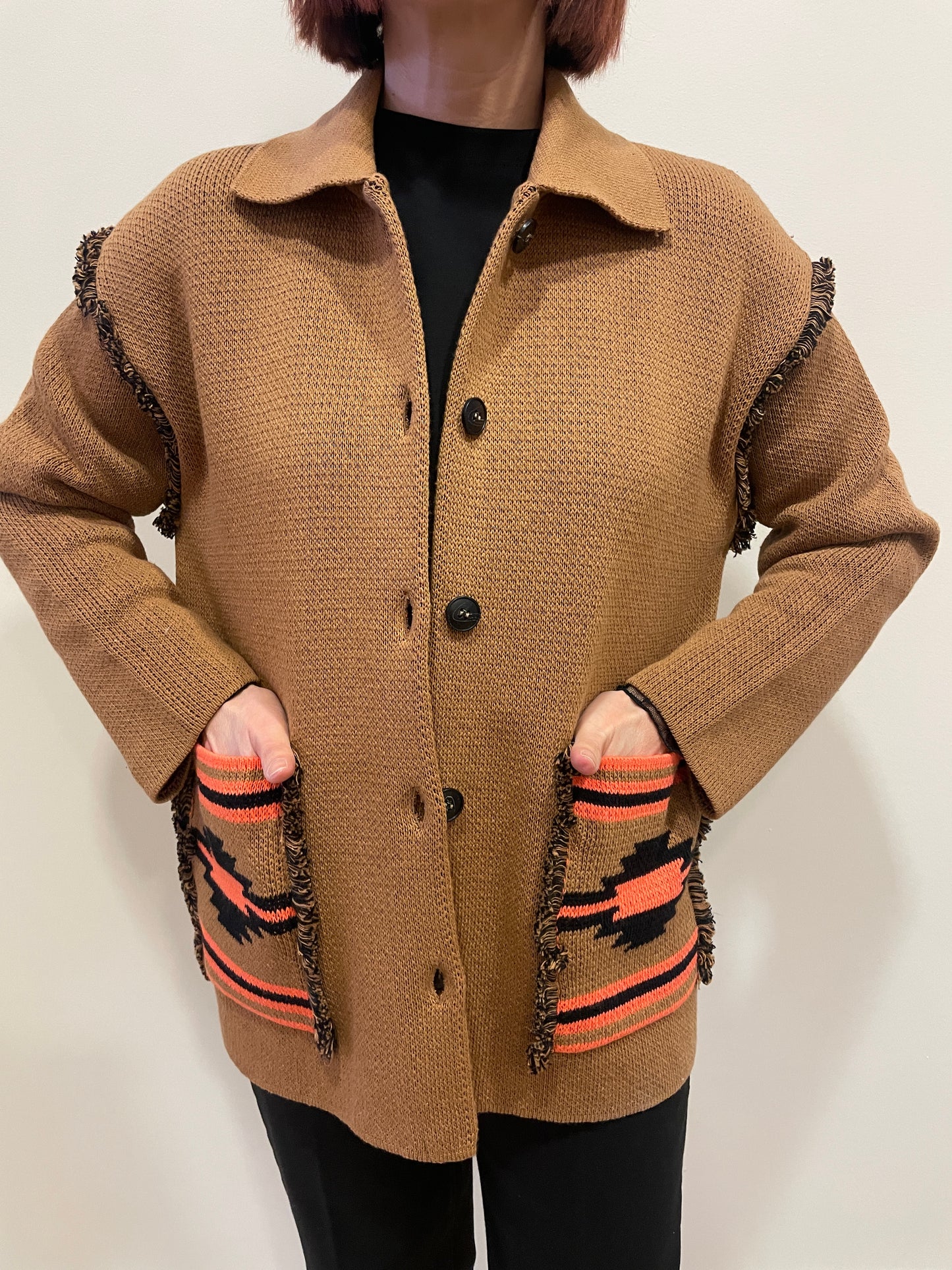 HAVEONE - Cardigan/giacchino biscotto con colletto e bottoni