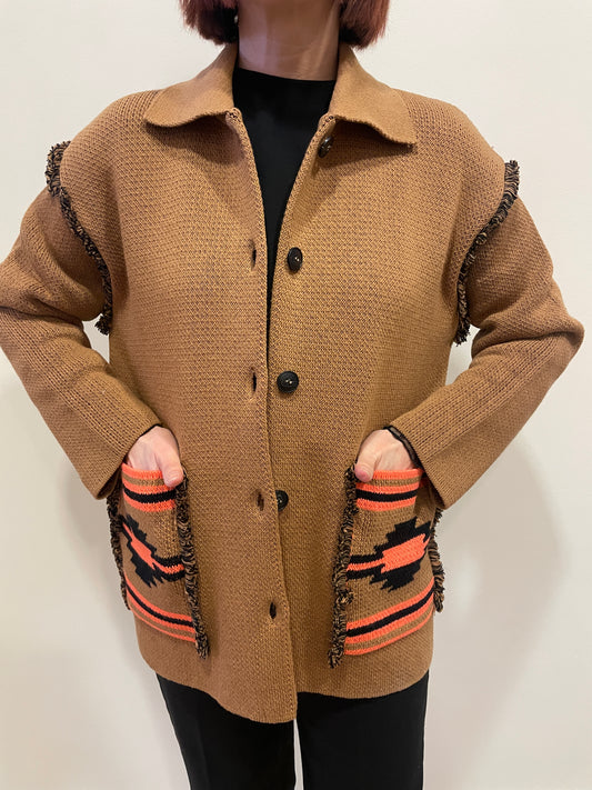 HAVEONE - Cardigan/giacchino biscotto con colletto e bottoni