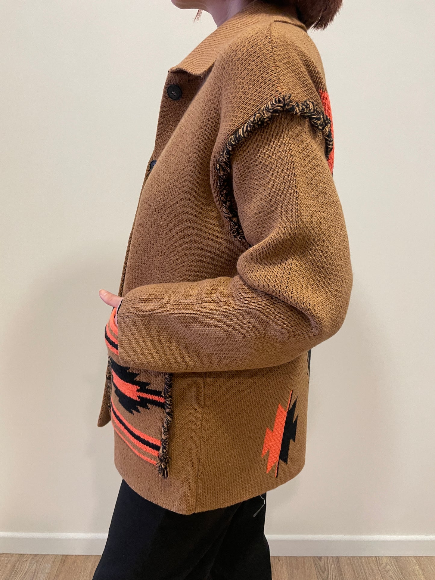 HAVEONE - Cardigan/giacchino biscotto con colletto e bottoni