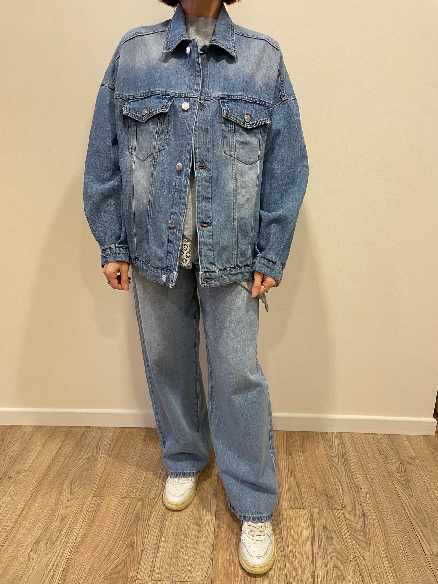 HAVEONE - Giacca in denim over con tasche frontali e bottoni