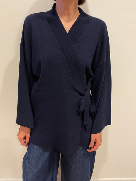 KONTATTO - Cardigan a kimono in misto viscosa e lana color blu