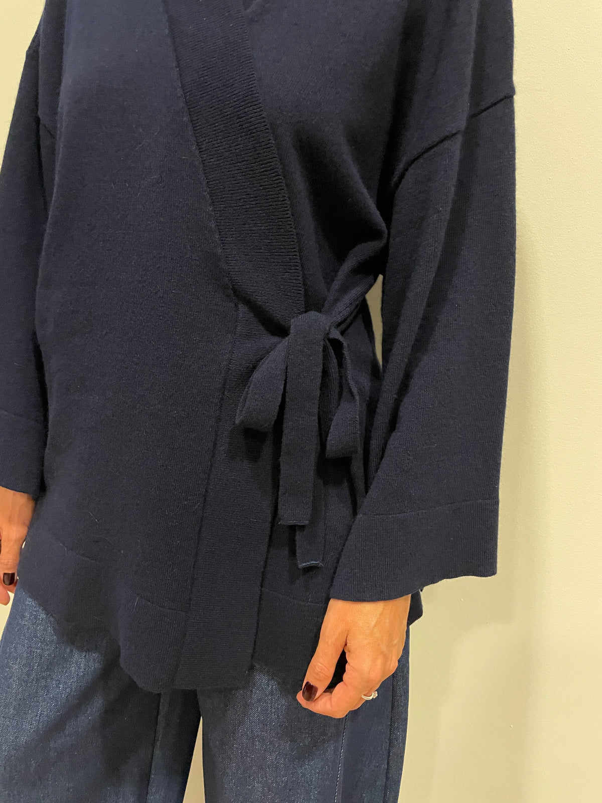 KONTATTO - Cardigan a kimono in misto viscosa e lana color blu