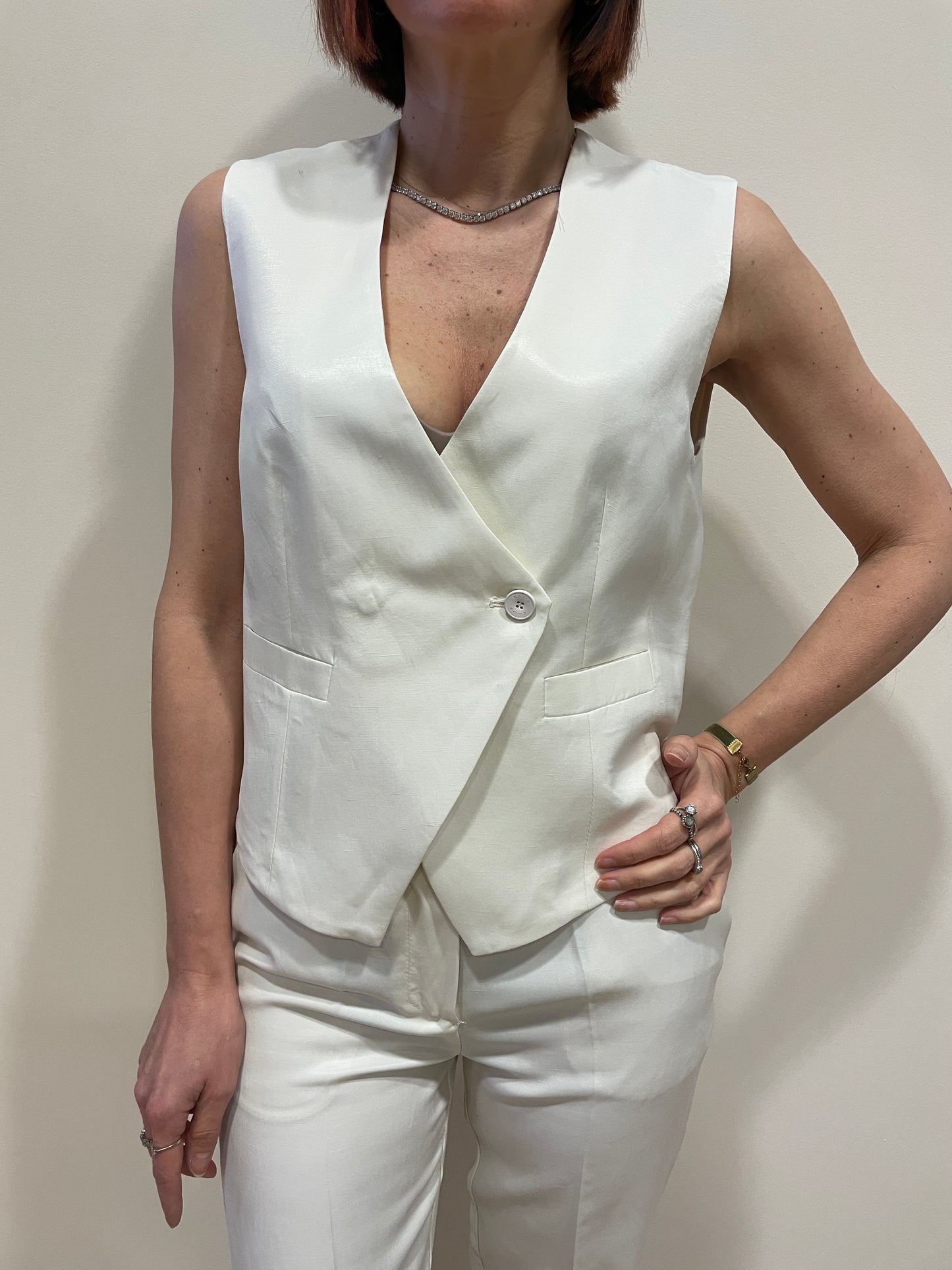 KAOS - Gilet a doppiopetto color panna con viscosa