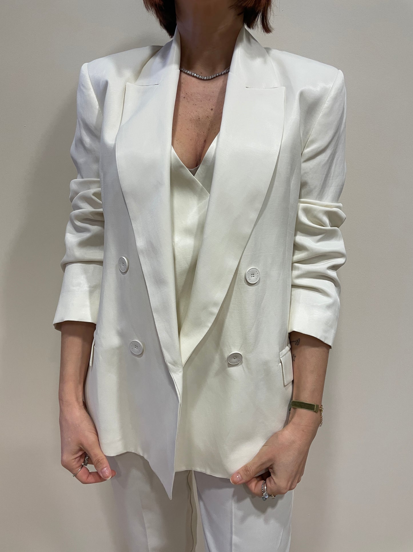 KAOS - Giacca color panna a doppiopetto con viscosa