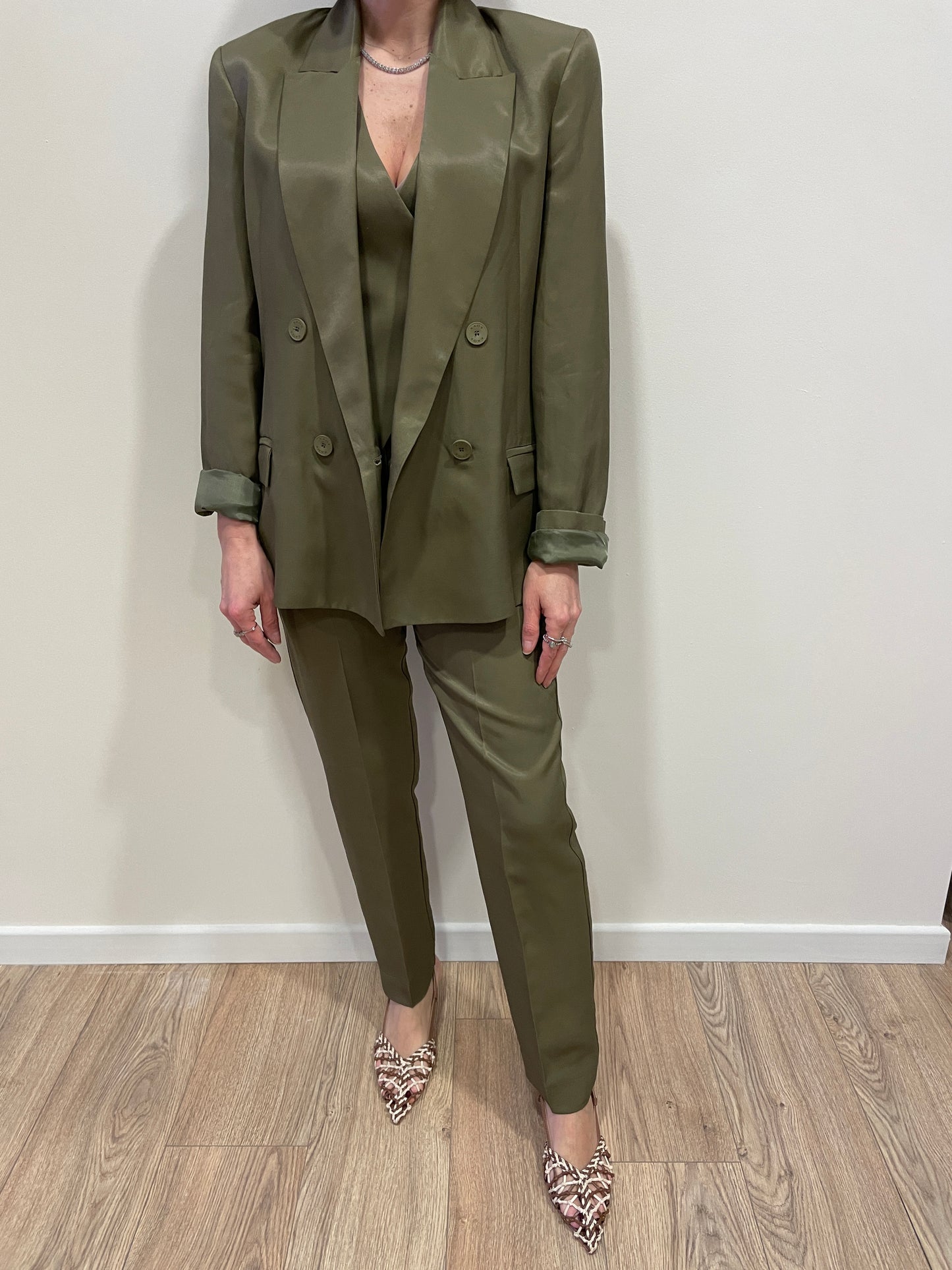 KAOS - Giacca color verde oliva a doppiopetto con viscosa