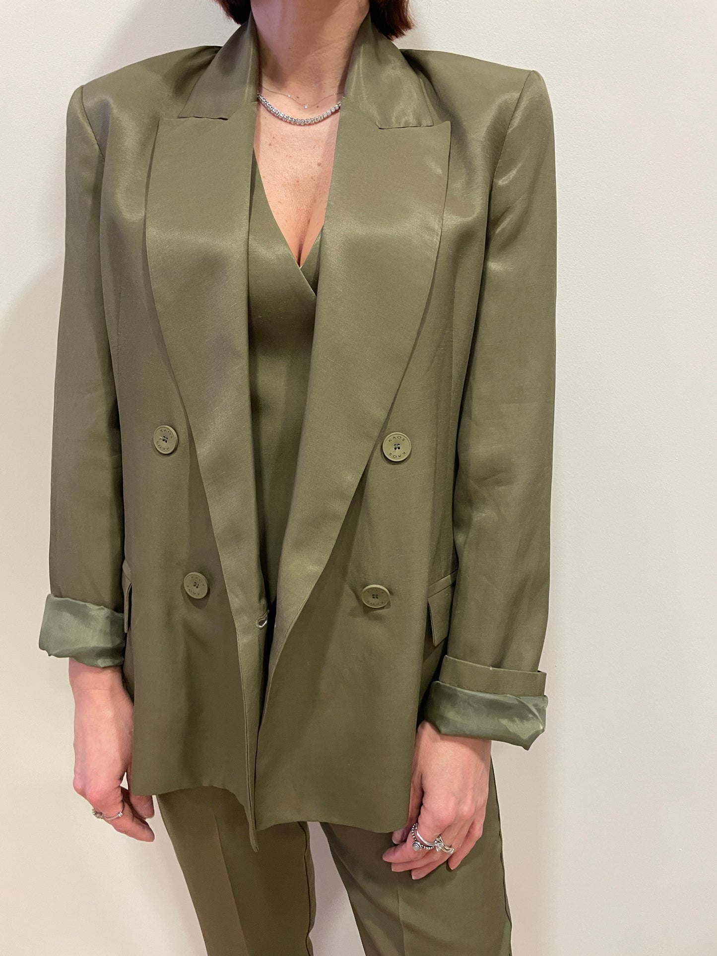 KAOS - Giacca color verde oliva a doppiopetto con viscosa