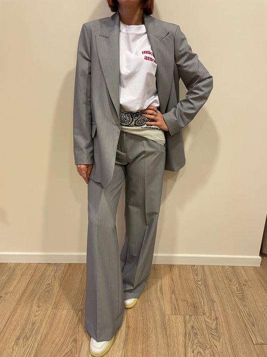 HAVEONE - Pantalone a palazzo grigio perla a vita alta