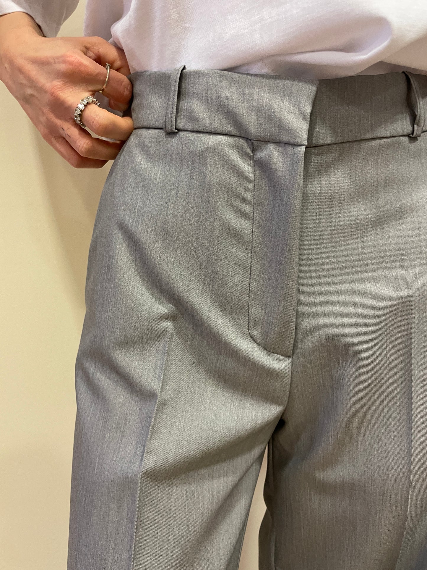 HAVEONE - Pantalone a palazzo grigio perla a vita alta