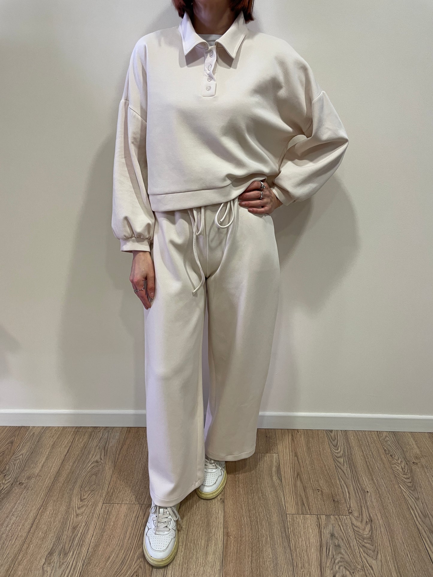 HAVEONE - Pantalone in felpa burro con elastico e coulisse