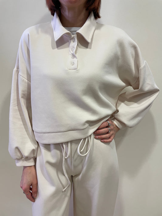 HAVEONE - Felpa stile polo crop color burro