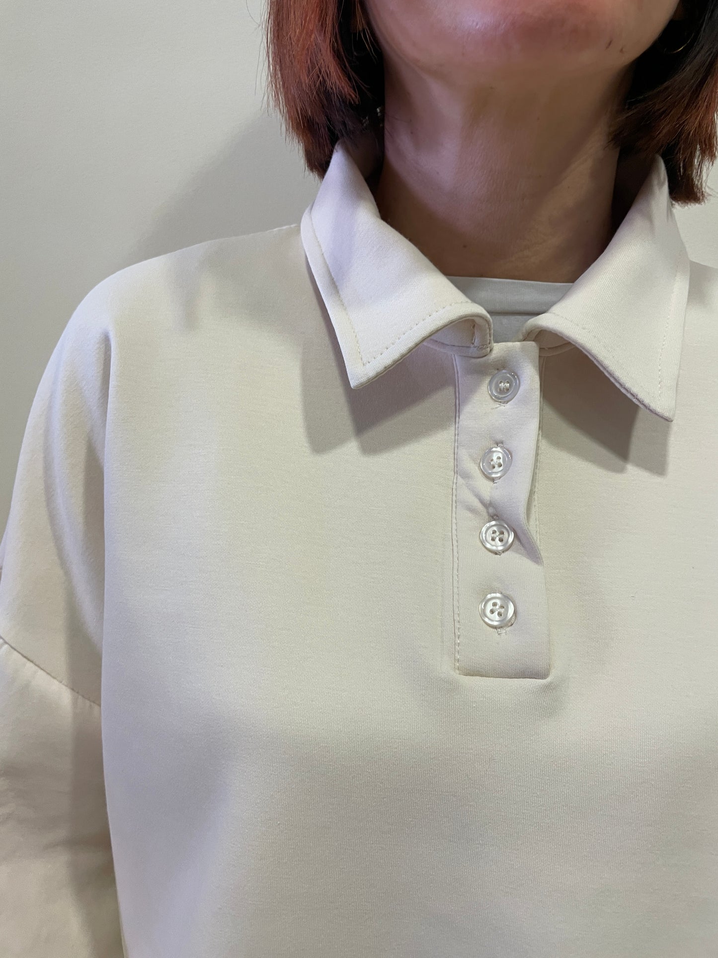 HAVEONE - Felpa stile polo crop color burro