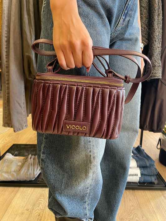 VICOLO - Borsa Charlotte a mano con tracolla in ecopelle color bordeaux