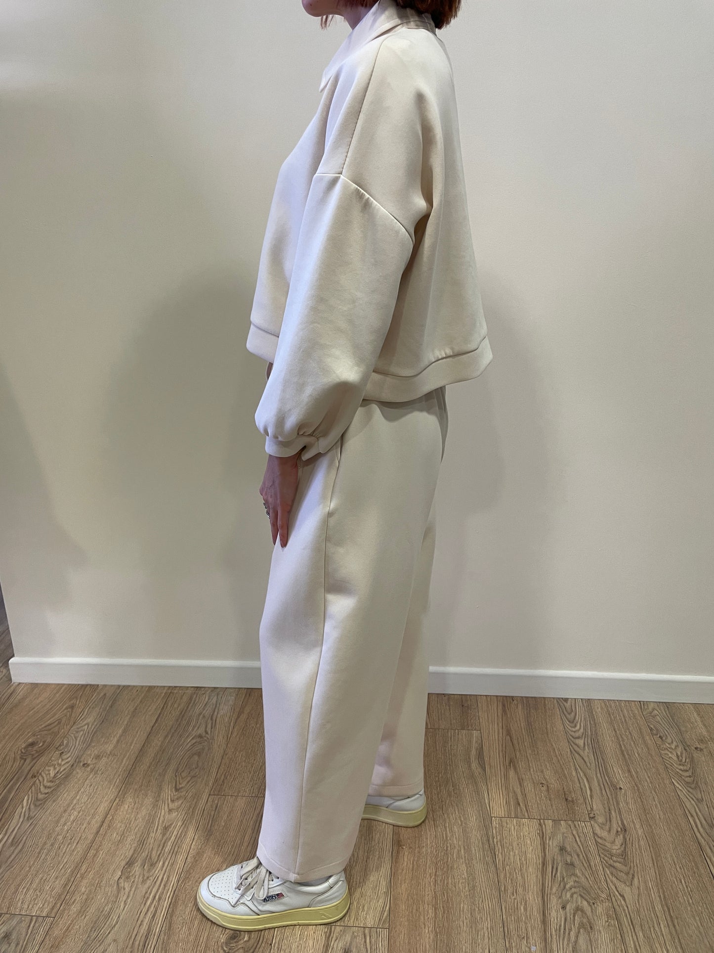 HAVEONE - Pantalone in felpa burro con elastico e coulisse