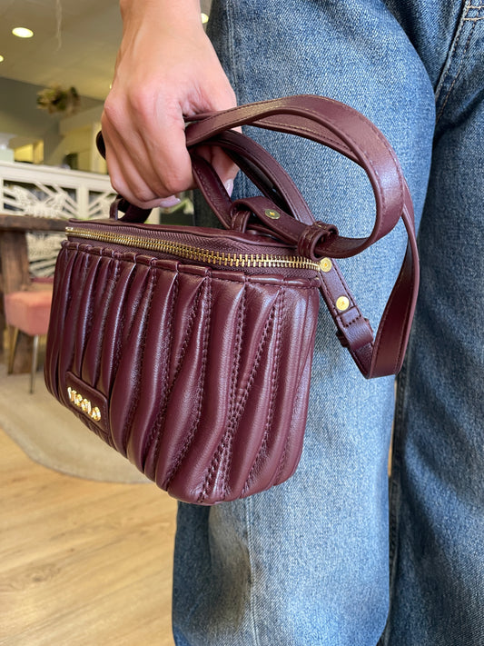 VICOLO - Borsa Charlotte a mano con tracolla in ecopelle color bordeaux