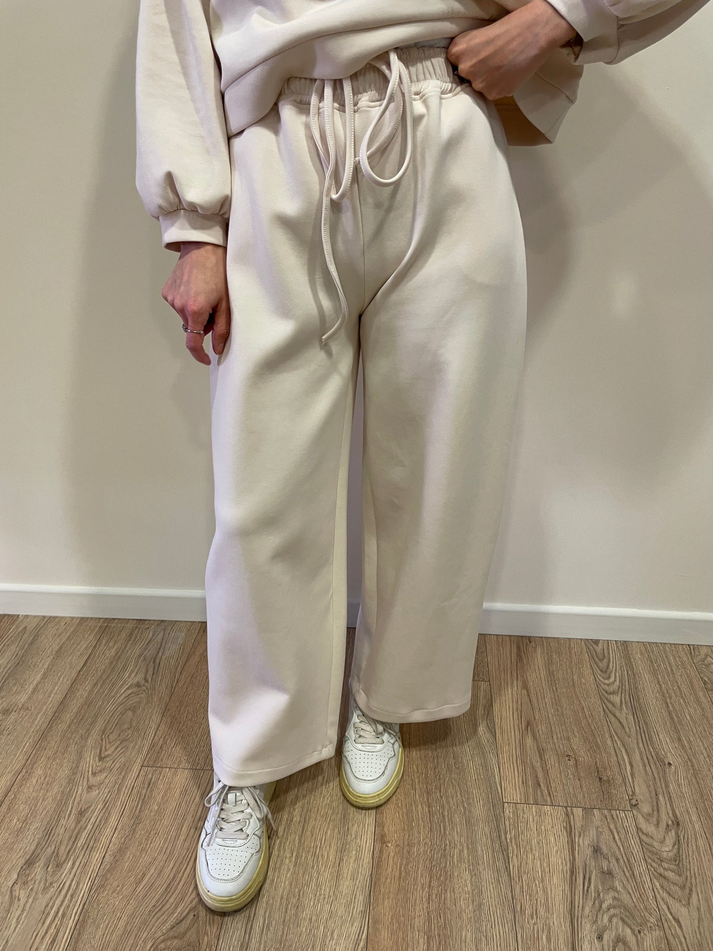 HAVEONE - Pantalone in felpa burro con elastico e coulisse