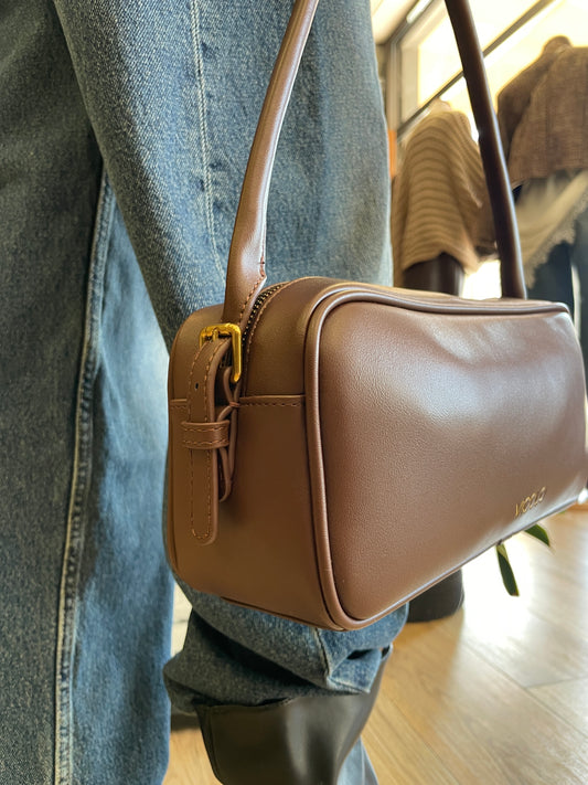 VICOLO - Borsa trunk a spalla in ecopelle color moka