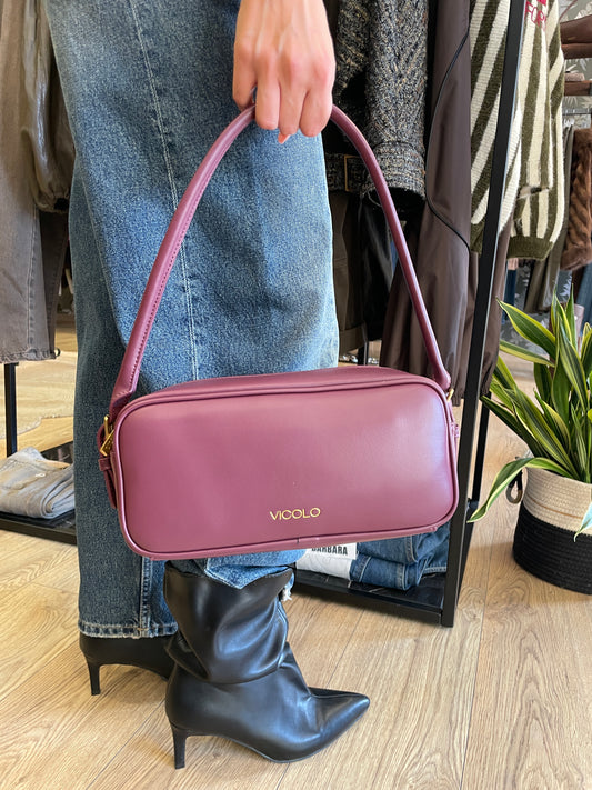 VICOLO - Borsa trunk a spalla in ecopelle color bordeaux